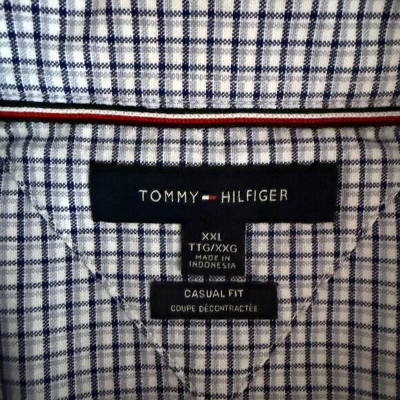 Tommy Hilfiger Blue & White Plaid Short Sleeve Button Down Shirt Size XXL - Picture 9 of 12